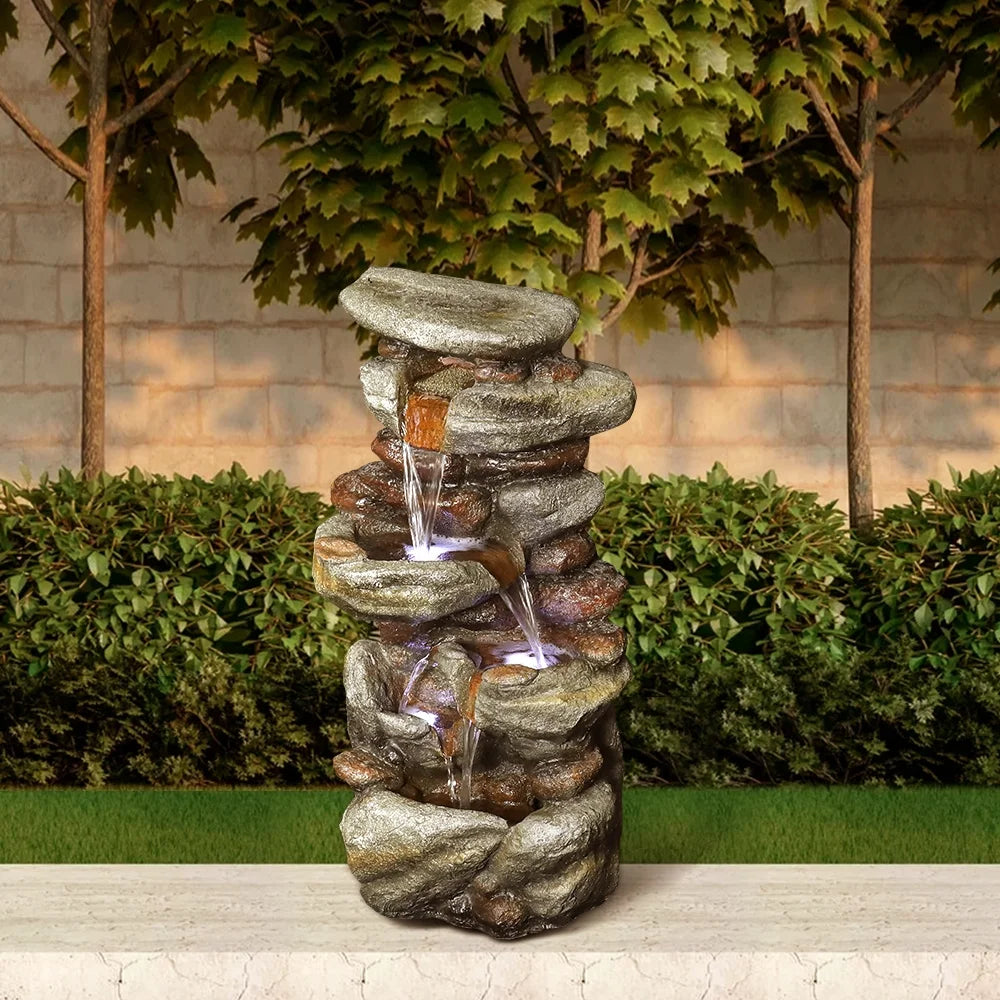 30–inch Patio New Water LED Release Fountain – Cascading – and with Water Lights Outdoor Decor for Garden, Feature Home, Deck High