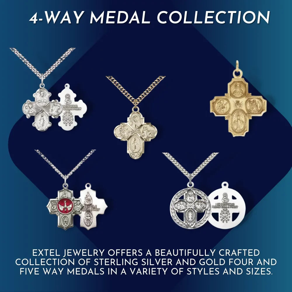 5–Way Gold Miraculous Catholic Cross Large Made Cruciform Heart, St. Medal New Filled Traditional – Joseph, in St. with and Extel USA Sacred Medal, Christopher Release 14kt