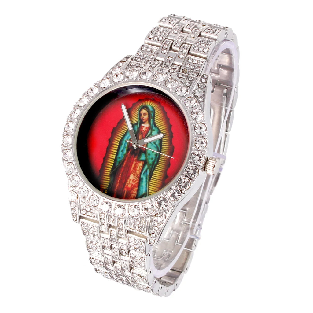 (Silver Blessed Hop Wristwatch Release Metal Virgin Guadalupe Dial – – Single Charles – Blinged Trim Raymond BGS Out – Iced Big of ST10361A) Rhinestones Mens Out on A Hip ST10226 New - Special Edition