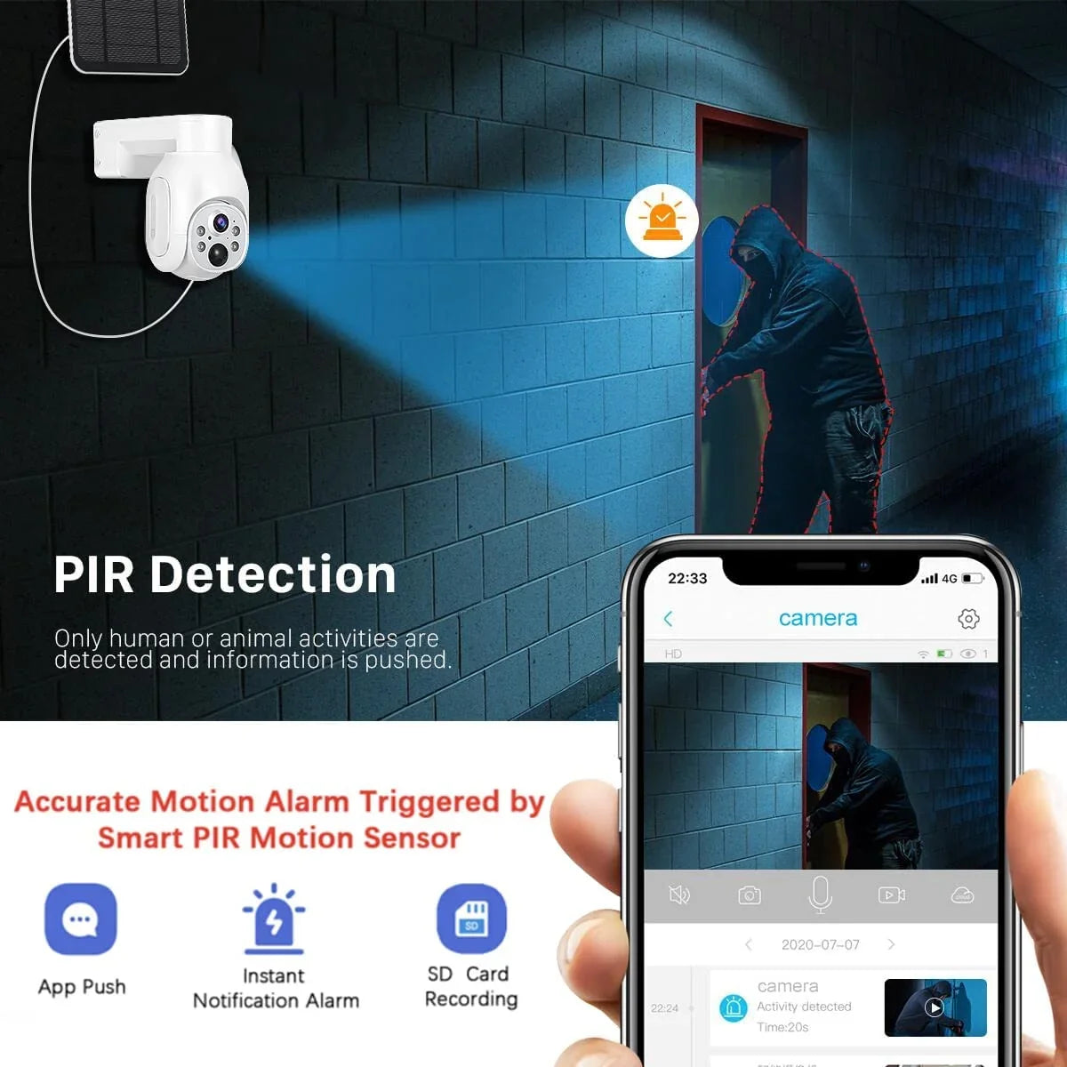 2.4G 1080P Camera Weatherproof Color Security Rechargeable – PIR AT–S700 Powered Vision Wire–Free IP65 Release PTZ Battery Home Outdoor Two–Way Audio Wireless WiFi Recording Night 100% New Motion Solar - Special Edition