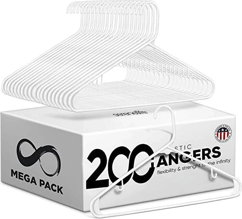 200 Standard SereneLife White Mega Clothes Plastic for Pieces Hangers Pack, Hangers, - Special Edition