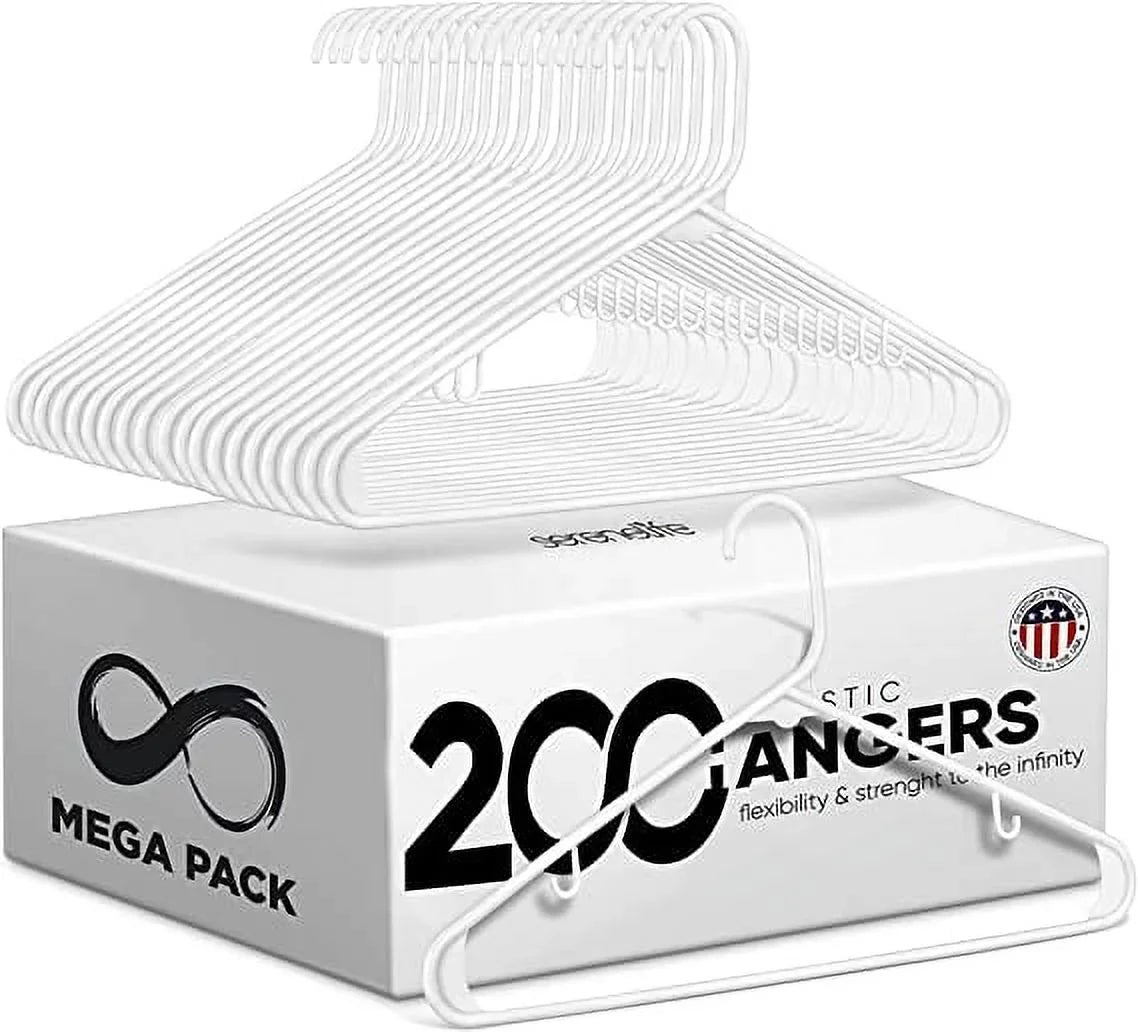 200 Standard SereneLife White Mega Clothes Plastic for Pieces Hangers Pack, Hangers, - Special Edition