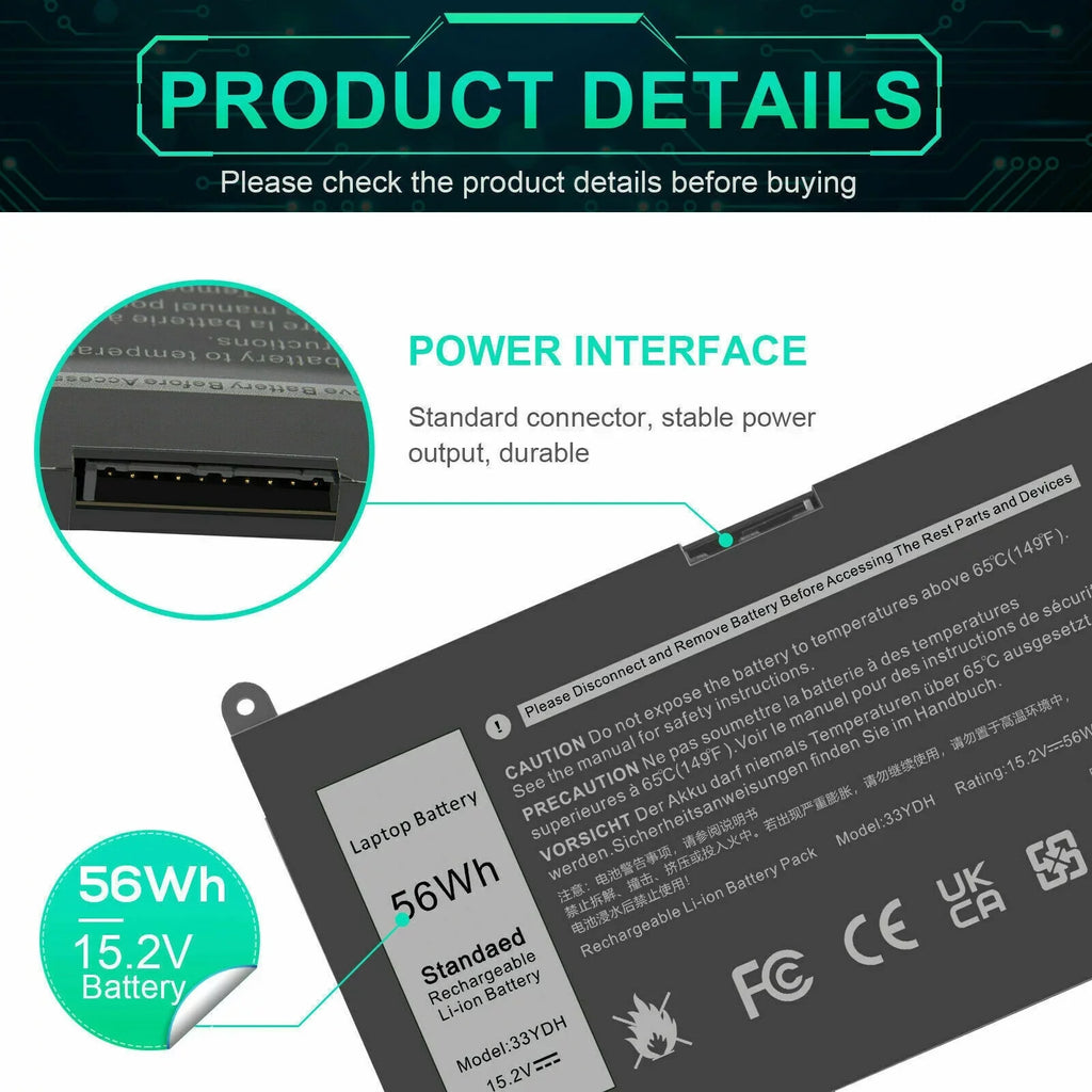 56WH DELL 33YDH – 7773 7577 56WH FOR J9NH2 INSPIRON BATTERY 7778 LAPTOP - Special Edition