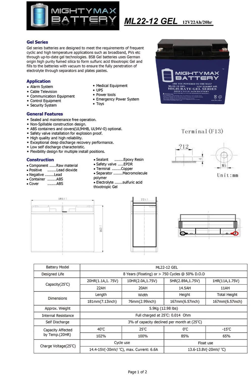 12V Battery Rascal Series 22AH Replaces R200/R500 GEL Scooter