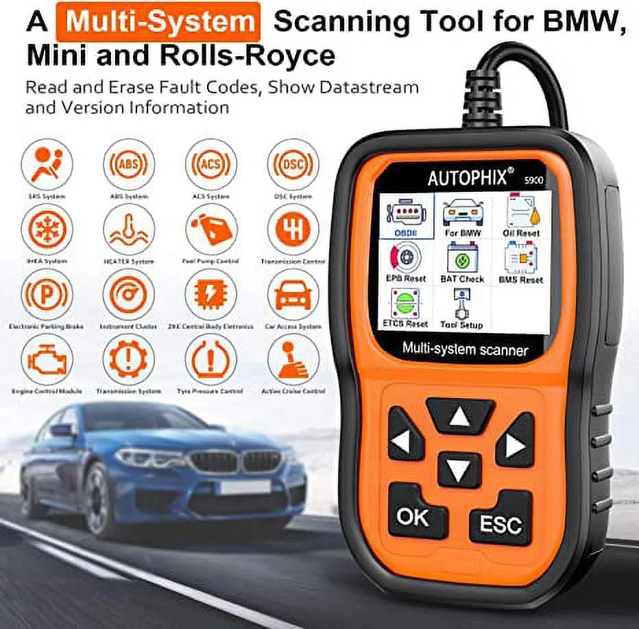 5900 Scanner Car Tool BMW Systems for Battery BMW Autophix Tool Car Reader for Code All OBD2 Scanner Automotive Tool MINI Oil Reset Fits Roll–Royce Scan Registration EPB SAS Diagnostic - Special Edition
