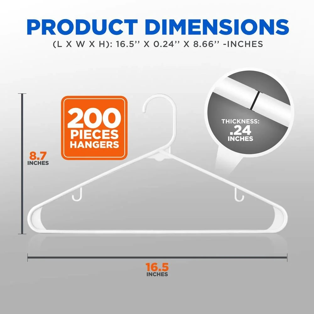 200 Standard SereneLife White Mega Clothes Plastic for Pieces Hangers Pack, Hangers, - Special Edition