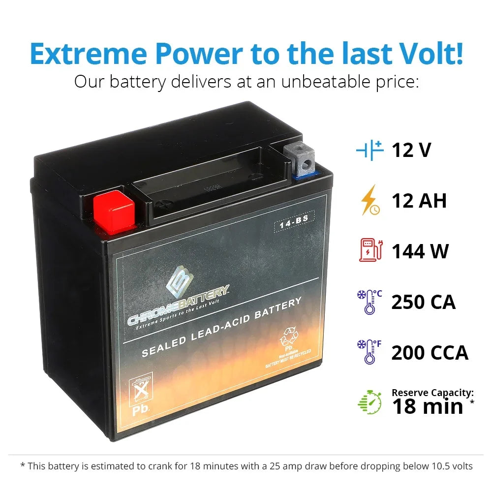 (spirit, 1100cc Ah, C3, Vt1100c, 01–'07 Chrome 200 E. C. T CCA) Volt,12 Motorcycle Honda 12 for A. (14–BS Battery Tourer) Battery Shadow YTX14–BS Aero, - Special Edition