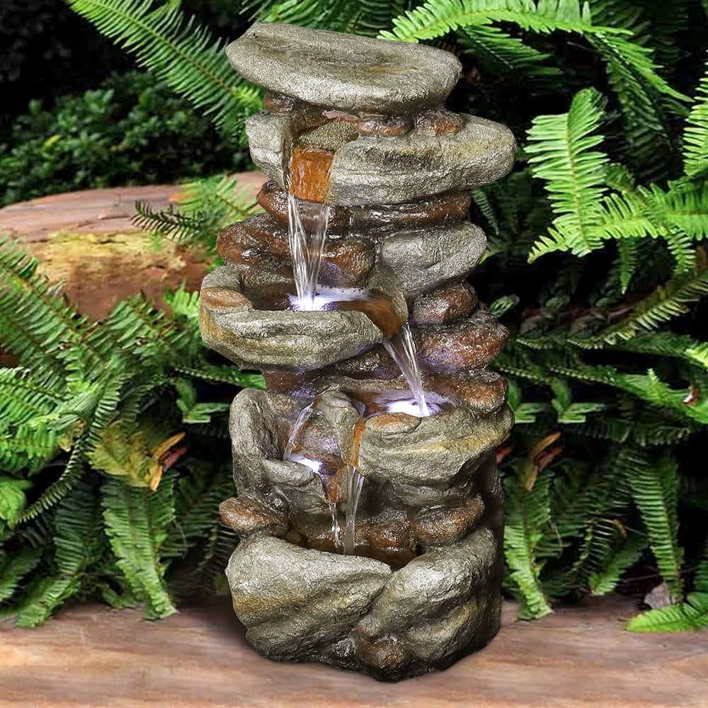 30–inch Patio New Water LED Release Fountain – Cascading – and with Water Lights Outdoor Decor for Garden, Feature Home, Deck High