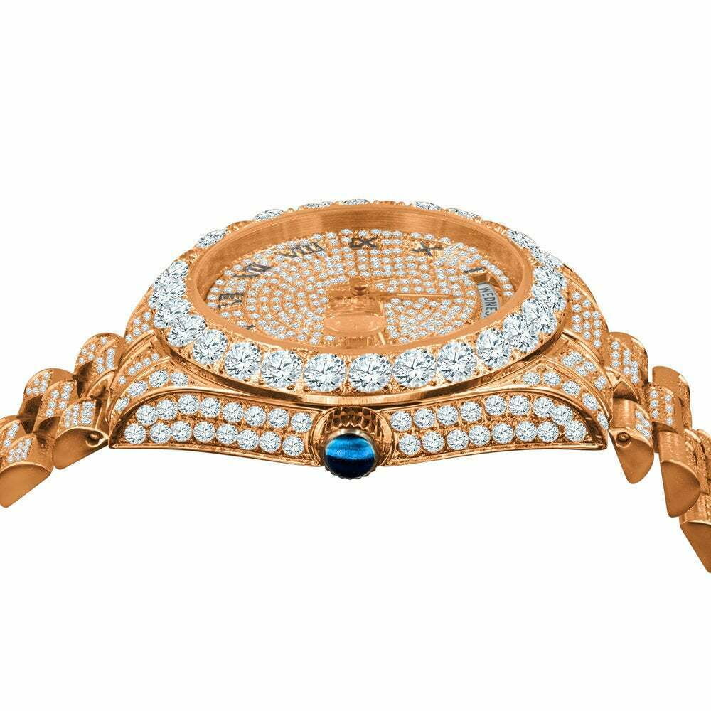 18K Rose Watch New Roman Steel 40mm Day–Date – Full Bezel Release Simulated Gold Tone Face Diamond Mens Solitaire