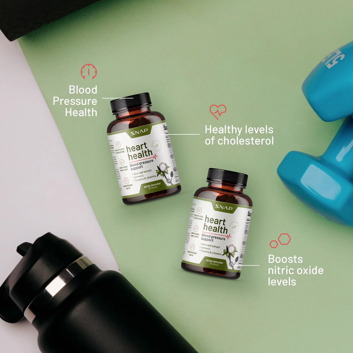 '+ Health Supplements 60 Booster Supplement Heart Nitric Capsules Snap 90 Oxide Bundle, and