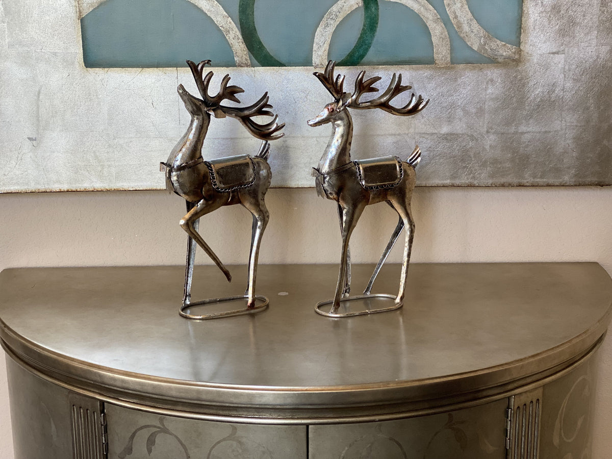 16" Home Glitter Room Champagne Holiday Statue S/2 Standing Tabletop – Figurines Fireplace Reindeer New 8" Decor Christmas Color Release Metal Office x - Special Edition