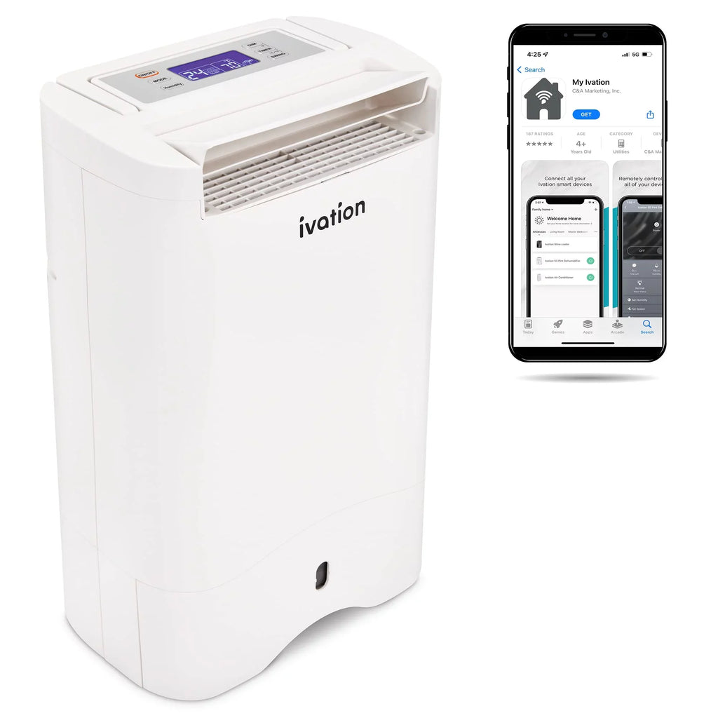 & Drain 19 Smartphone Wifi Pint, Hose Dehumidifier Sq/Ft, Ivation 410 Control W/