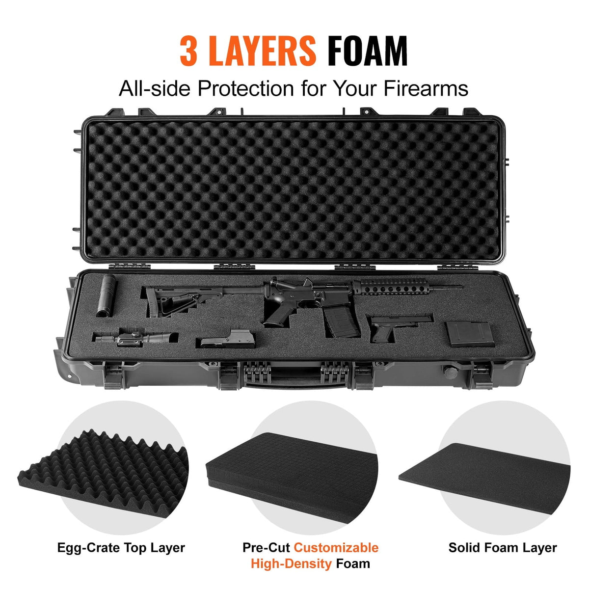 & Crushproof, with SKYSHALO Case Case, 3 Airsoft Gun Release Gun New or Foams, for – inch Waterproof Rifles IP67 42 Fully–protective Rifle Wheels, lockable with Rifle Hard Two Layers Case Hard Shotguns, - Special Edition
