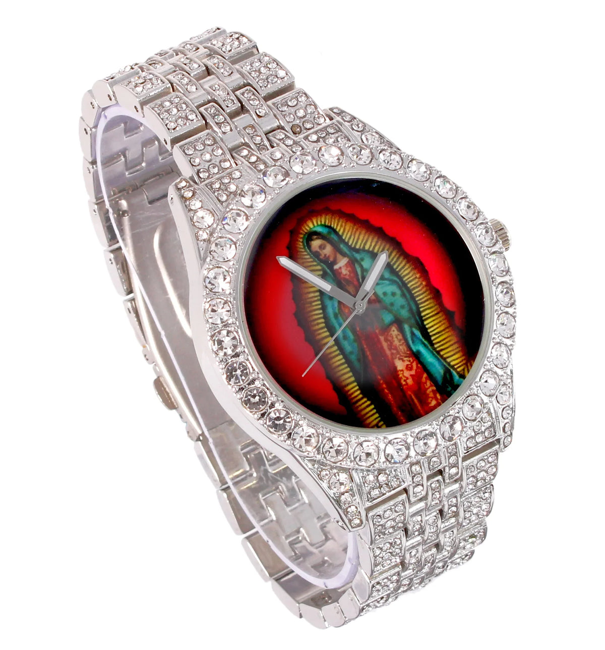 (Silver Blessed Hop Wristwatch Release Metal Virgin Guadalupe Dial – – Single Charles – Blinged Trim Raymond BGS Out – Iced Big of ST10361A) Rhinestones Mens Out on A Hip ST10226 New - Special Edition
