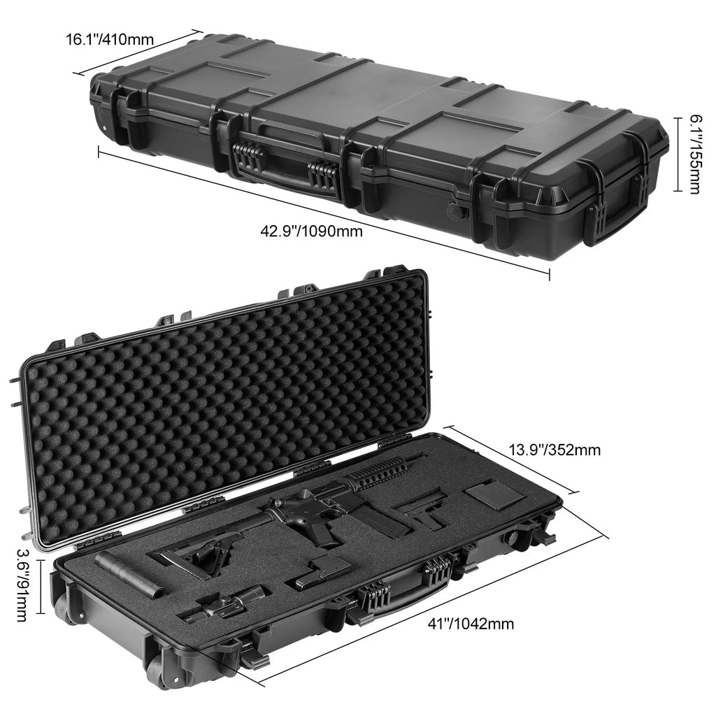 & Crushproof, with SKYSHALO Case Case, 3 Airsoft Gun Release Gun New or Foams, for – inch Waterproof Rifles IP67 42 Fully–protective Rifle Wheels, lockable with Rifle Hard Two Layers Case Hard Shotguns, - Special Edition