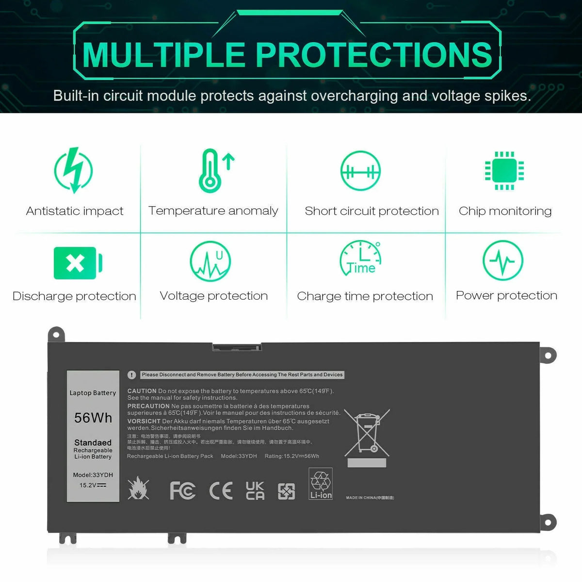 56WH DELL 33YDH – 7773 7577 56WH FOR J9NH2 INSPIRON BATTERY 7778 LAPTOP - Special Edition