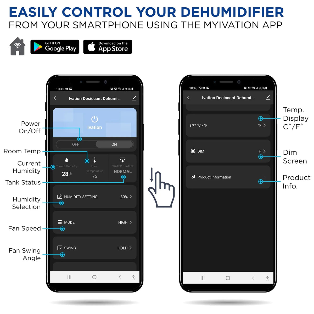 & Drain 19 Smartphone Wifi Pint, Hose Dehumidifier Sq/Ft, Ivation 410 Control W/