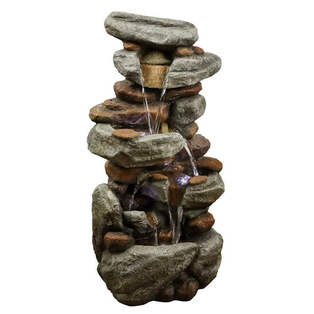 30–inch Patio New Water LED Release Fountain – Cascading – and with Water Lights Outdoor Decor for Garden, Feature Home, Deck High