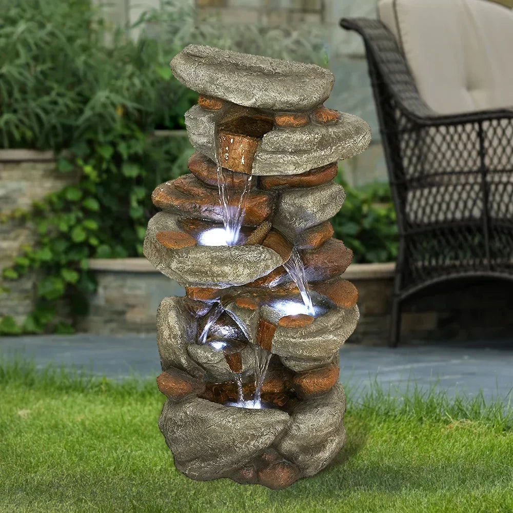 30–inch Patio New Water LED Release Fountain – Cascading – and with Water Lights Outdoor Decor for Garden, Feature Home, Deck High