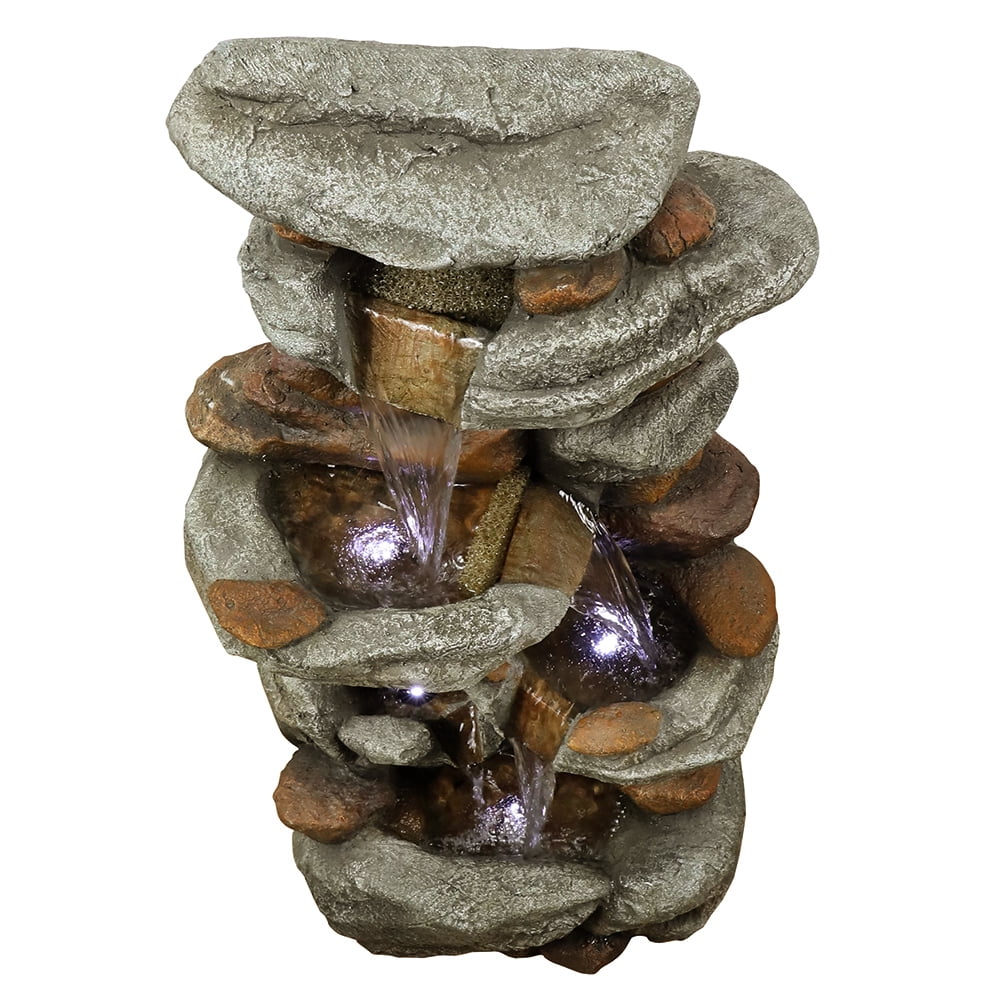 30–inch Patio New Water LED Release Fountain – Cascading – and with Water Lights Outdoor Decor for Garden, Feature Home, Deck High