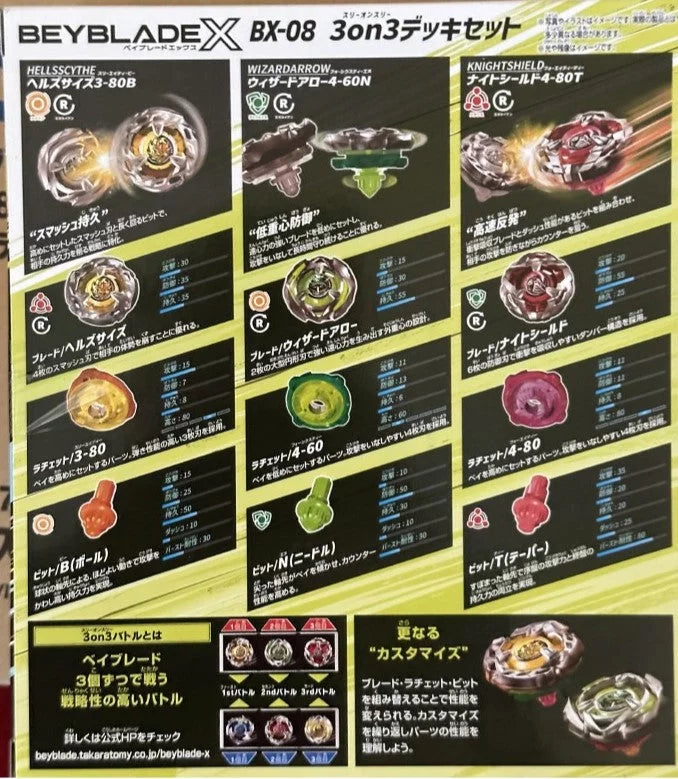 3 BX–08 Beyblade New Deck on 3 Takara Release X Set – Tomy - Special Edition