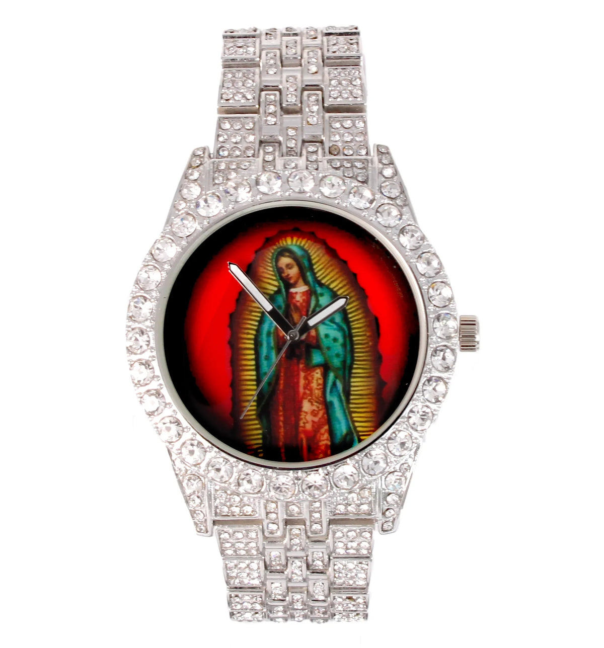 (Silver Blessed Hop Wristwatch Release Metal Virgin Guadalupe Dial – – Single Charles – Blinged Trim Raymond BGS Out – Iced Big of ST10361A) Rhinestones Mens Out on A Hip ST10226 New - Special Edition