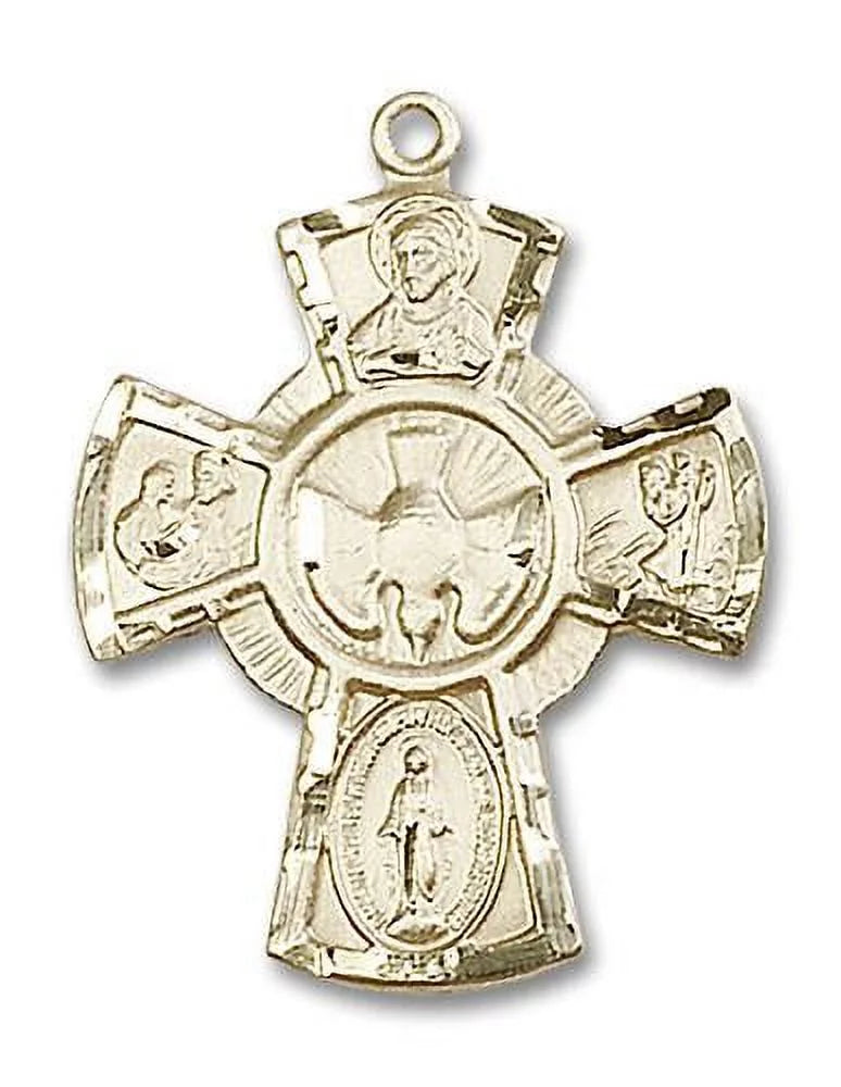 5–Way Gold Miraculous Catholic Cross Large Made Cruciform Heart, St. Medal New Filled Traditional – Joseph, in St. with and Extel USA Sacred Medal, Christopher Release 14kt