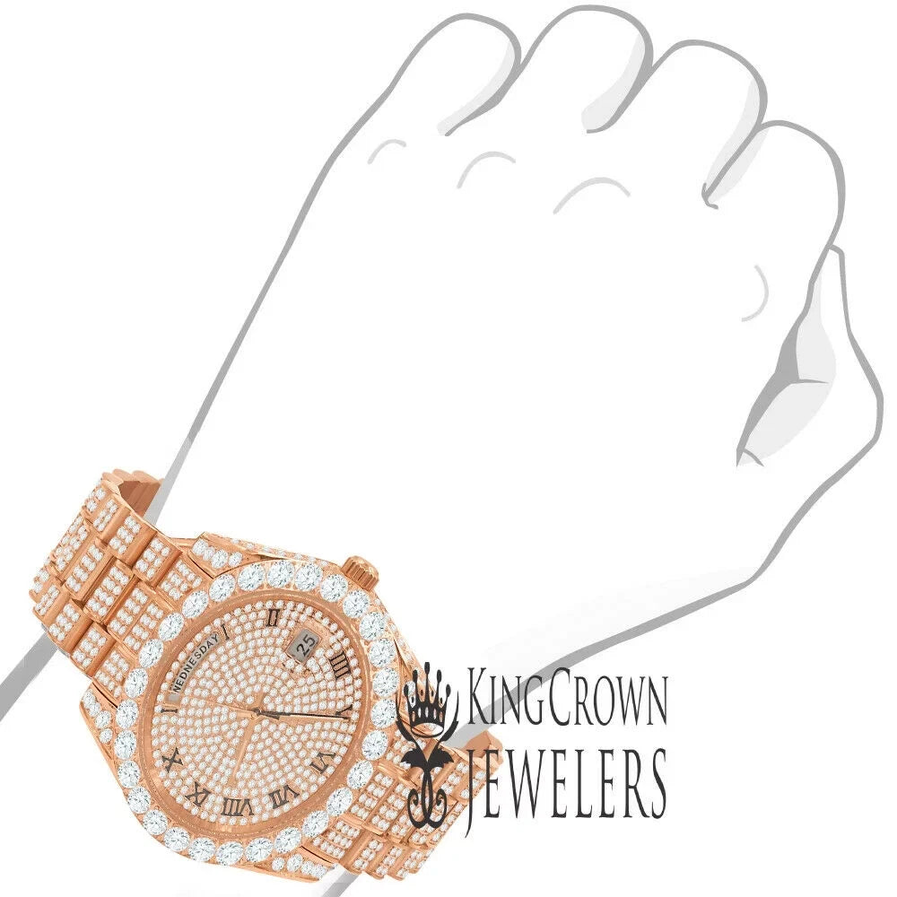 18K Rose Watch New Roman Steel 40mm Day–Date – Full Bezel Release Simulated Gold Tone Face Diamond Mens Solitaire